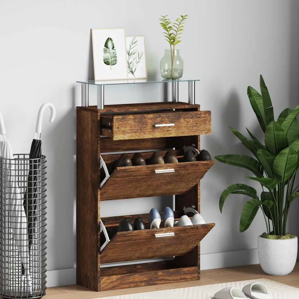 vidaXL Schoenenkast 63x24x104 cm bewerkt hout gerookt eikenkleurig
