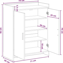 vidaXL Schoenenkast 73,5 x 36 x 92 cm Bewerkt hout Artisanaal eiken