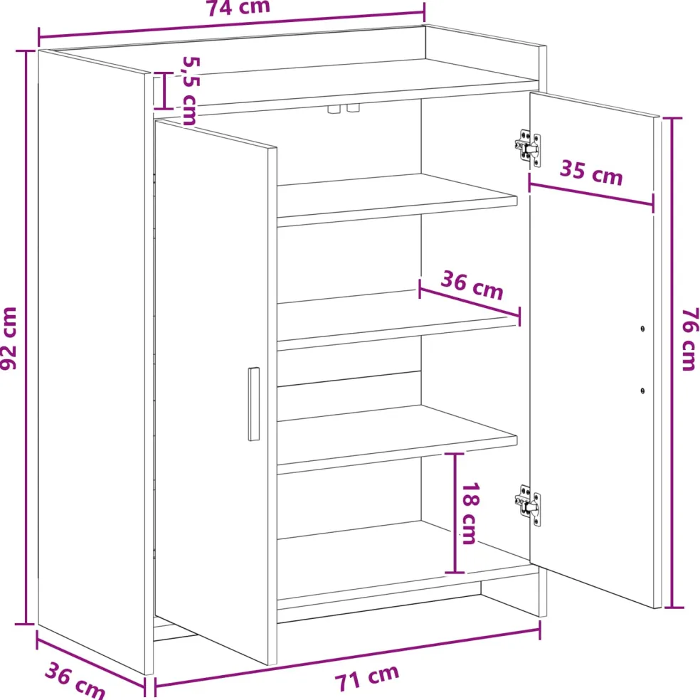 vidaXL Schoenenkast 73,5 x 36 x 92 cm Bewerkt hout Artisanaal eiken