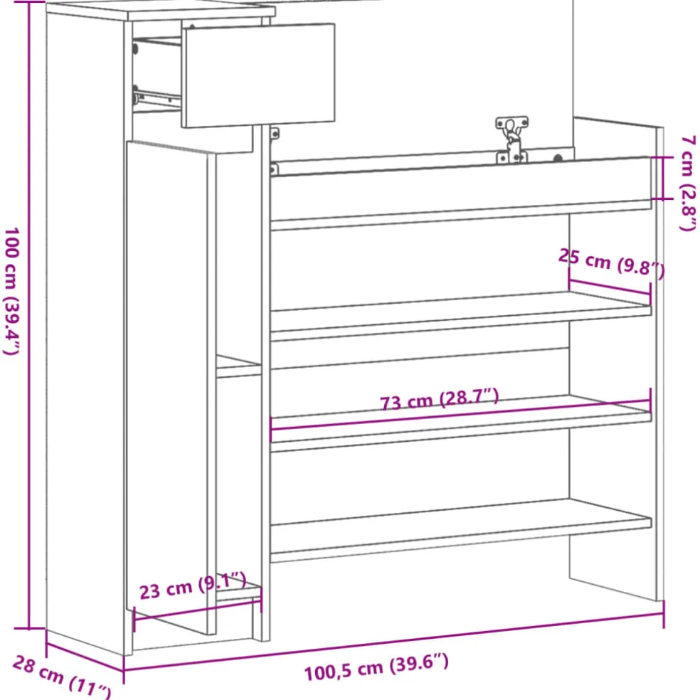 vidaXL Schoenenkast 100,5x28x100 cm bewerkt hout wit