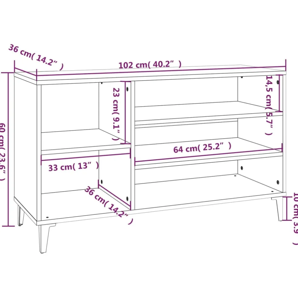 vidaXL Schoenenkast 102x36x60 cm bewerkt hout sonoma eikenkleurig