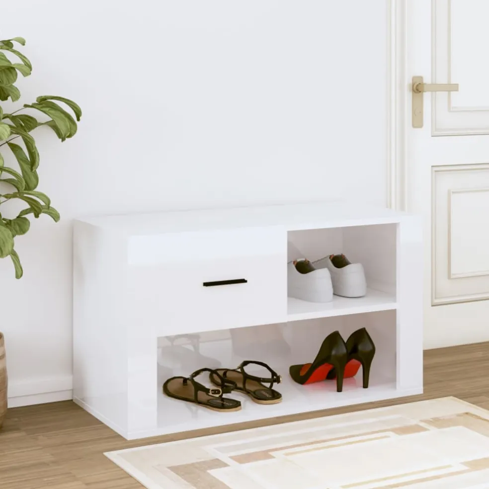 vidaXL Schoenenkast 80x35x45 cm bewerkt hout hoogglans wit