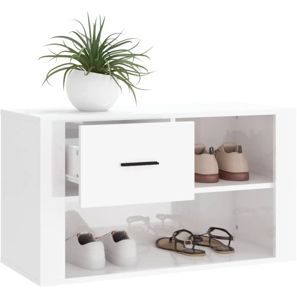 vidaXL Schoenenkast 80x35x45 cm bewerkt hout hoogglans wit
