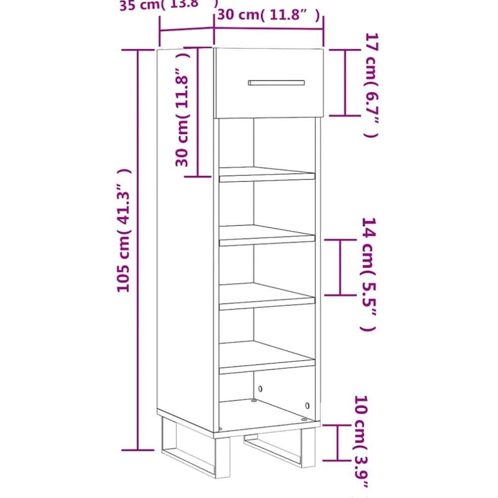 vidaXL Schoenenkast 30x35x105 cm bewerkt hout zwart