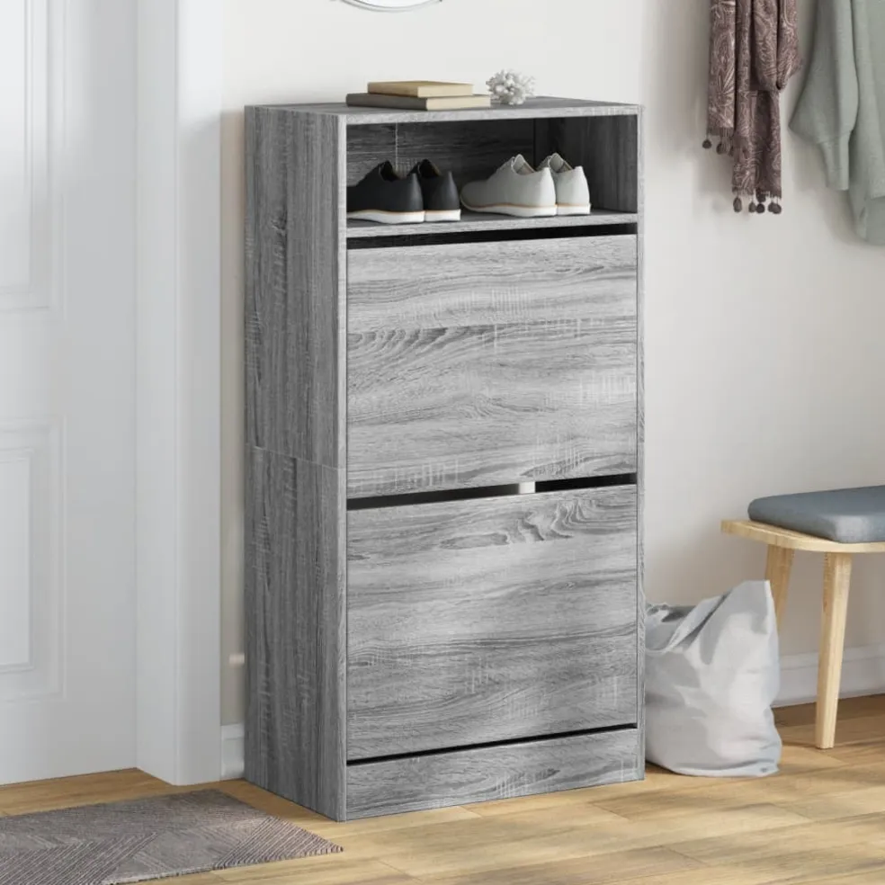vidaXL Schoenenkast 102x36x60 cm bewerkt hout gerookt eikenkleurig