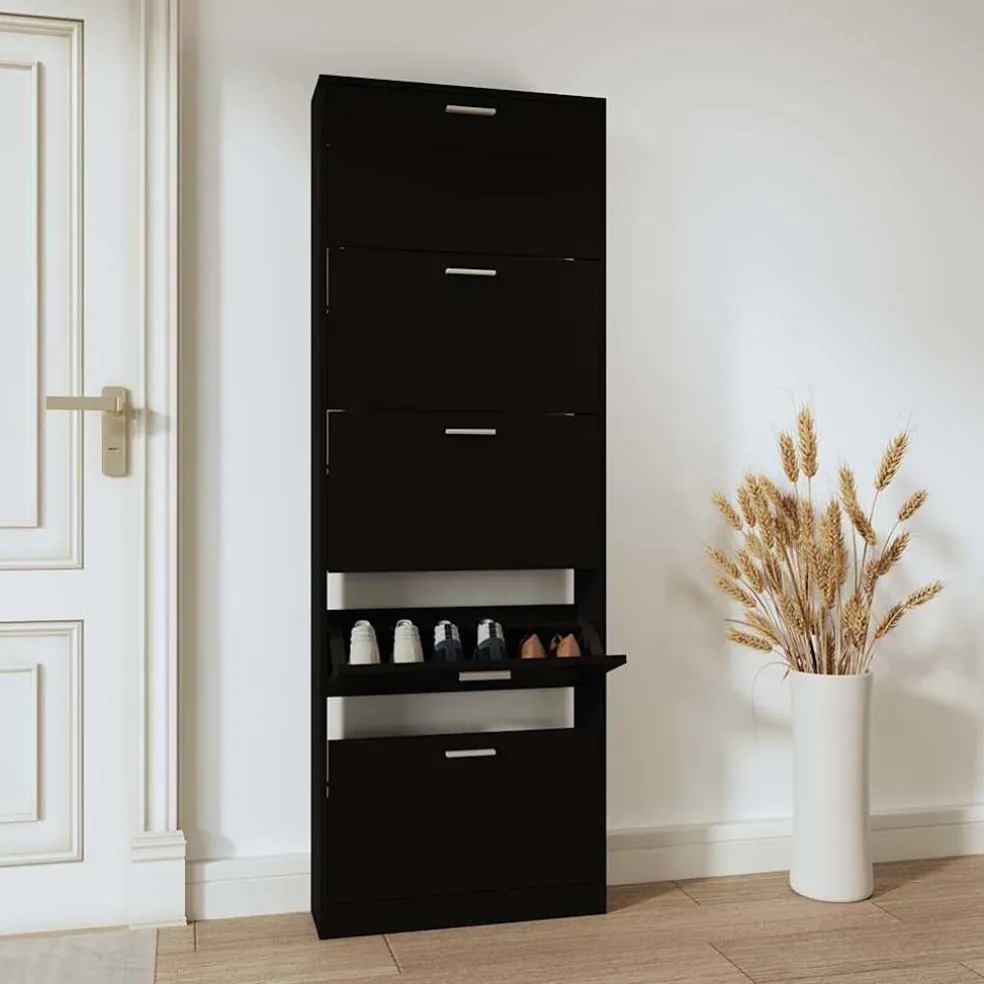 vidaXL Schoenenkast 59x17x169 cm bewerkt hout zwart