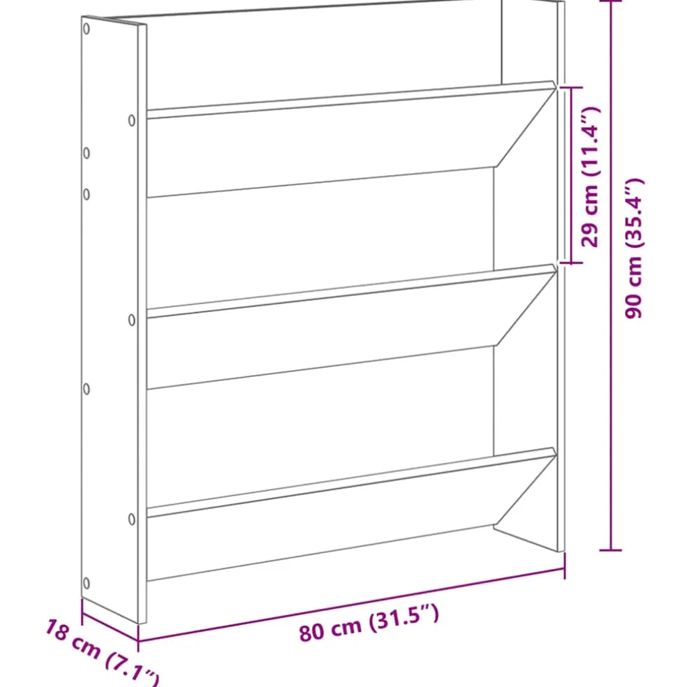 vidaXL Schoenenkast 80 x 18 x 90 cm Bewerkt hout Zwart eiken