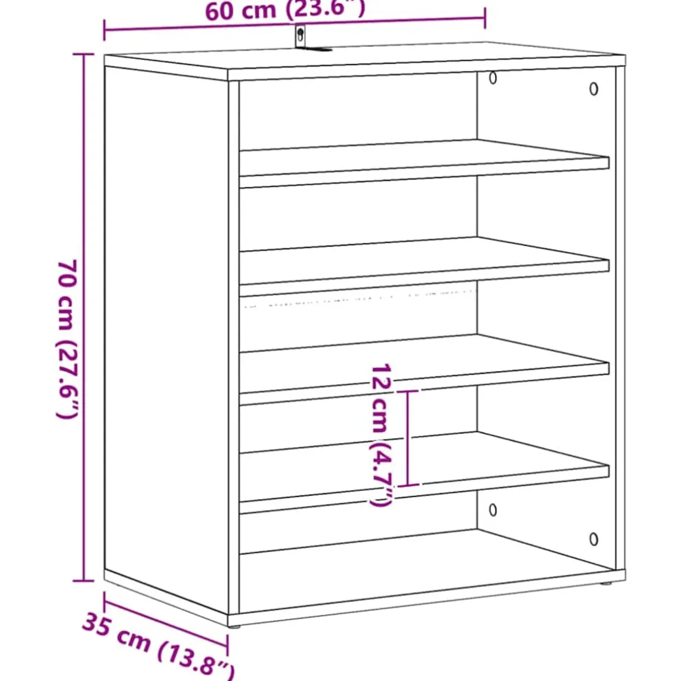 vidaXL Schoenenkast 60 x 35 x 70 cm Oud hout 20 kg per plank