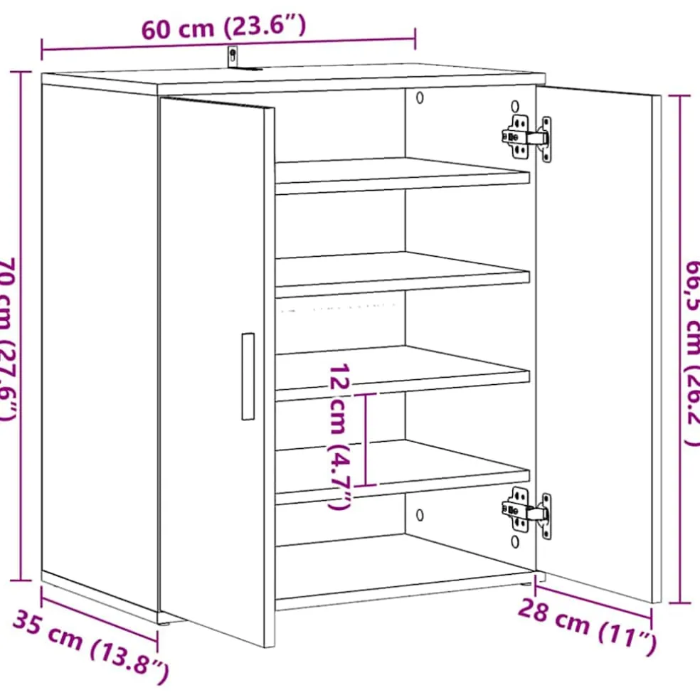 vidaXL Schoenenkast 60 x 35 x 70 cm Oud hout