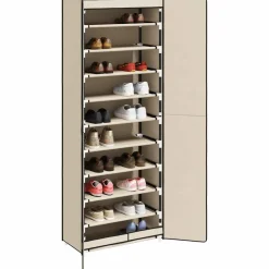 vidaXL Schoenenkast 60x30x166 cm stof crèmekleurig