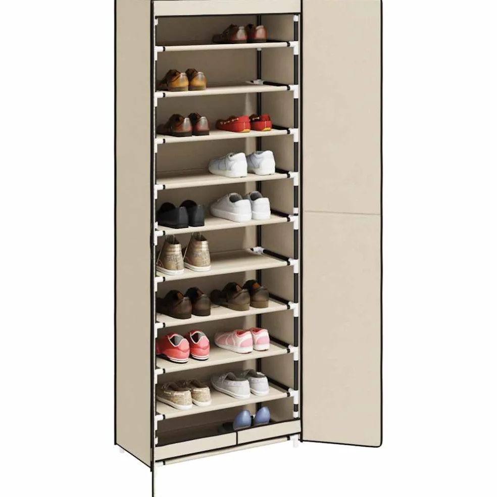 vidaXL Schoenenkast 60x30x166 cm stof crèmekleurig