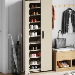 vidaXL Schoenenkast 60x30x166 cm stof crèmekleurig
