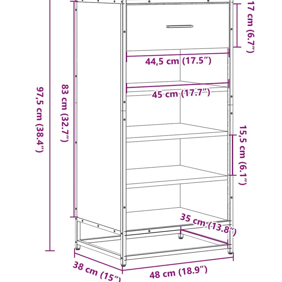 vidaXL Schoenenrek 48x38x97,5 cm bewerkt hout zwart