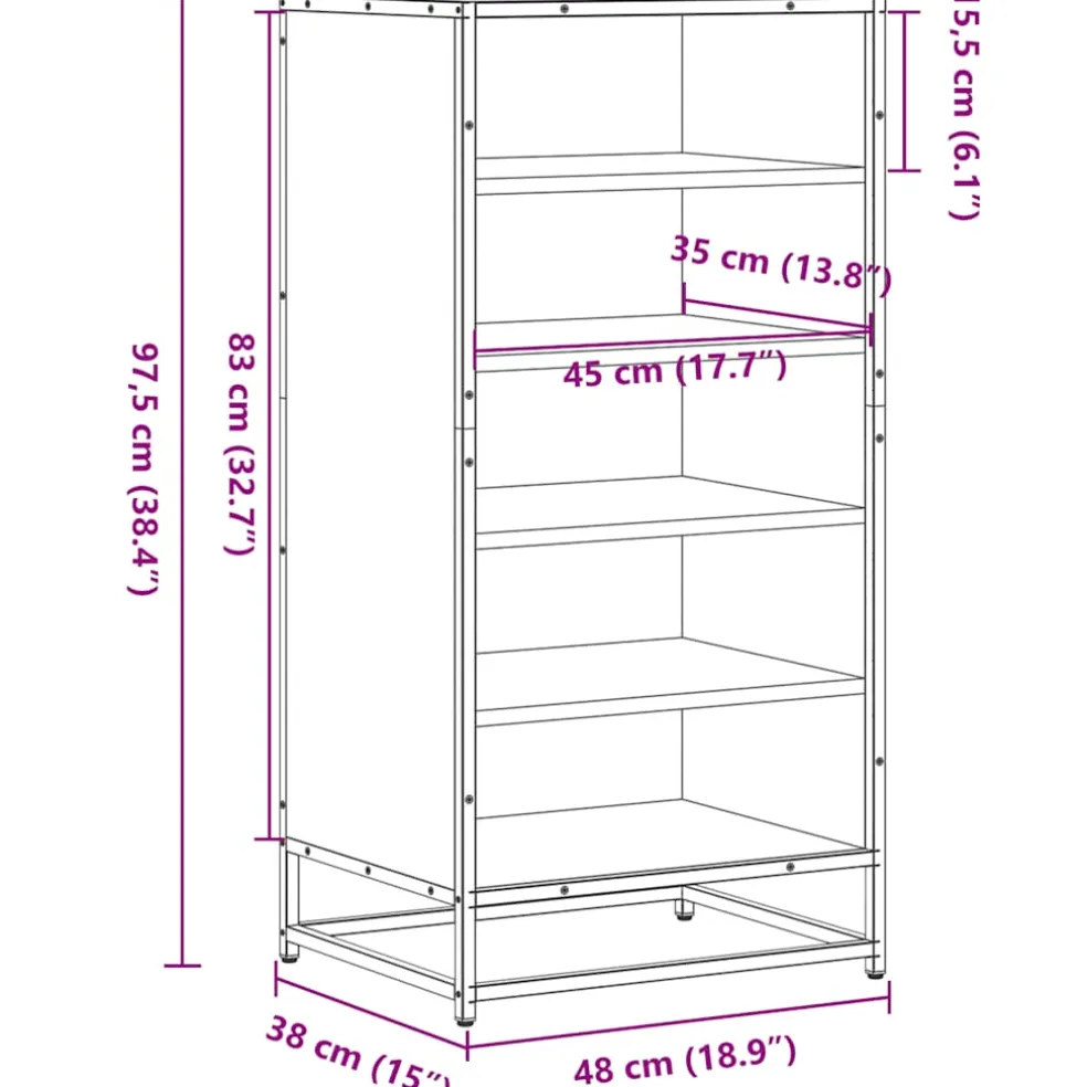 vidaXL Schoenenrek 48x38x97,5 cm bewerkt hout zwart