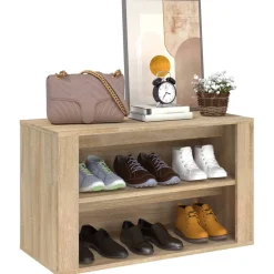 vidaXL Schoenenrek 75x35x45 cm bewerkt hout sonoma eikenkleurig