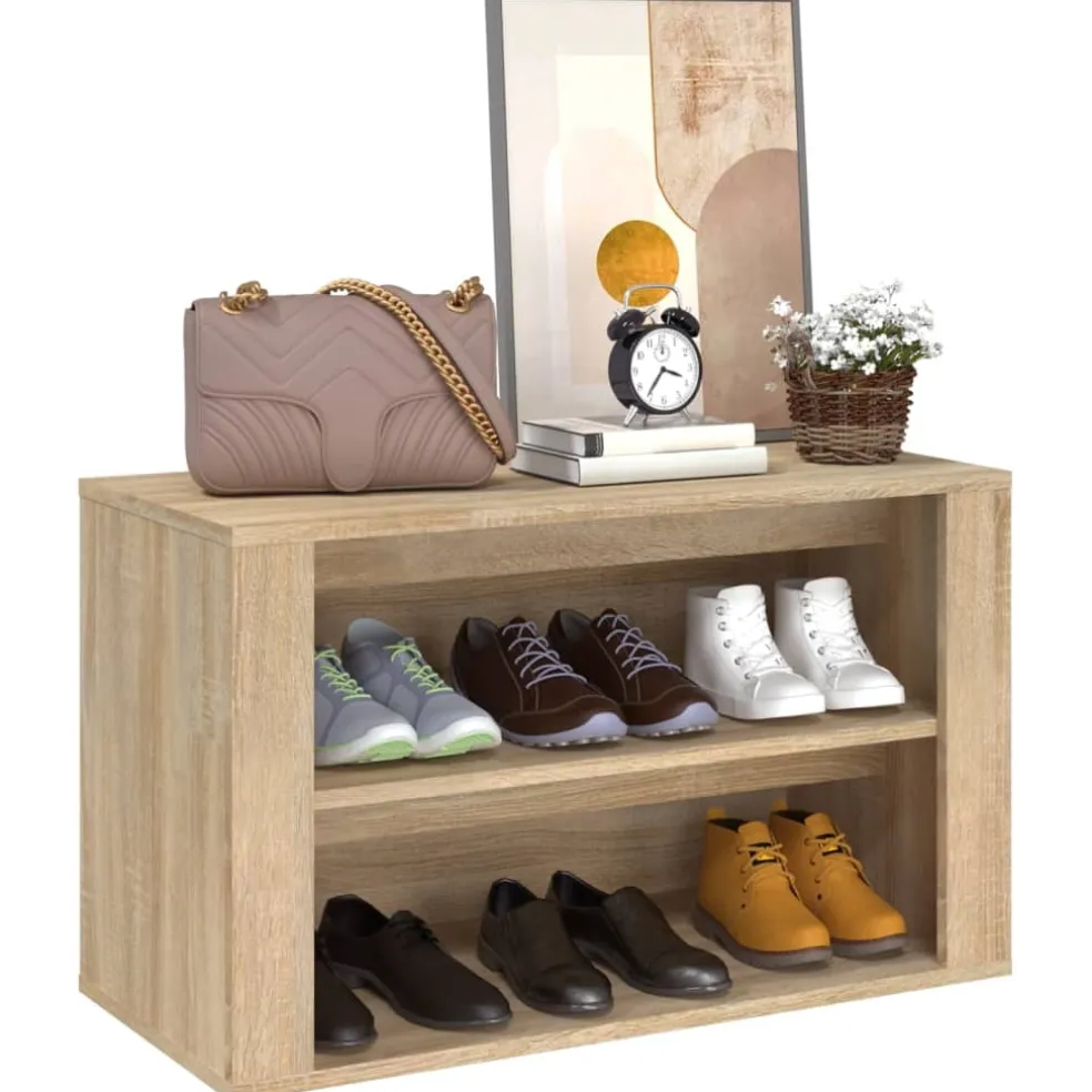 vidaXL Schoenenrek 75x35x45 cm bewerkt hout sonoma eikenkleurig
