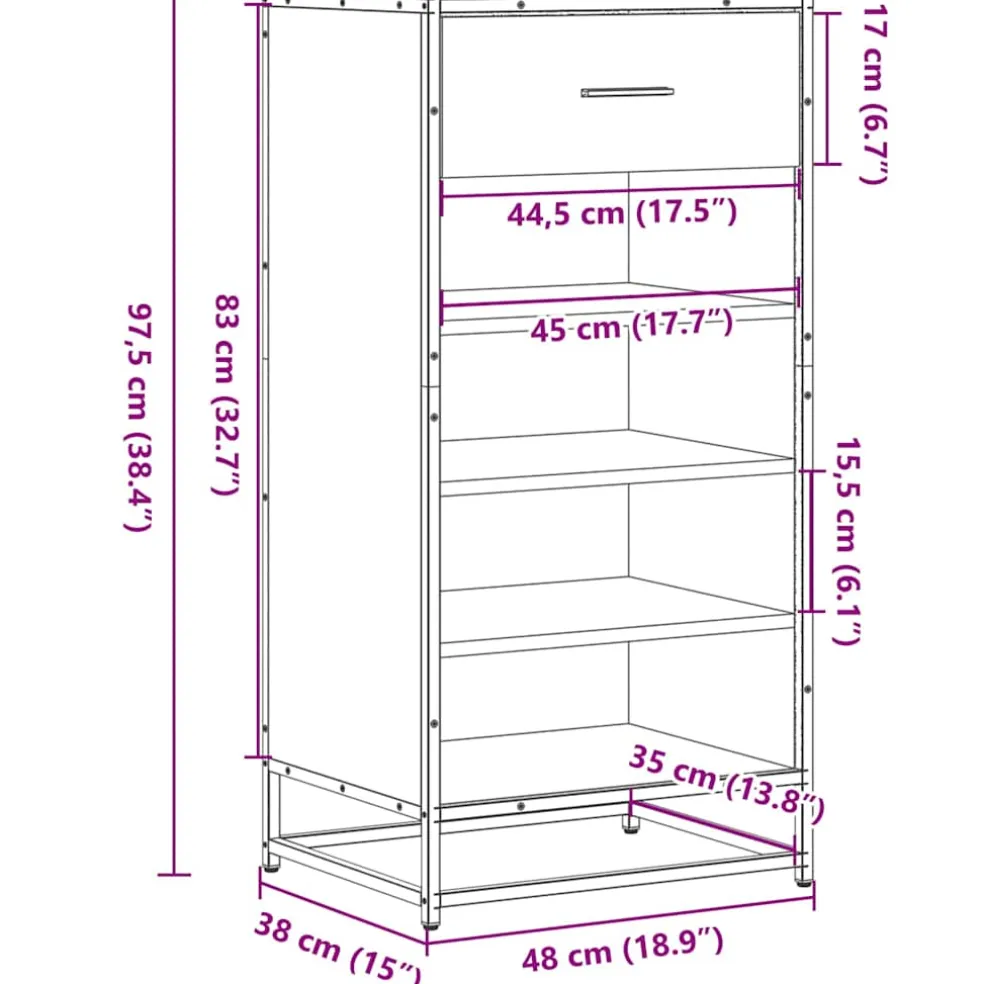 vidaXL Schoenenrek 48x38x97,5 cm bewerkt hout grijs sonoma eikenkleur