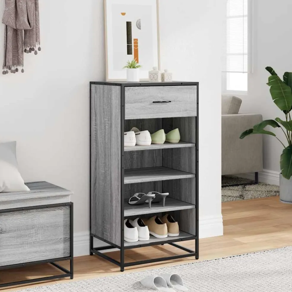 vidaXL Schoenenrek 48x38x97,5 cm bewerkt hout grijs sonoma eikenkleur