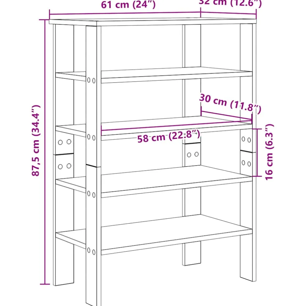 vidaXL Schoenenrek 61x32x87,5 cm bewerkt hout bruin eikenkleurig