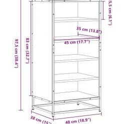 vidaXL Schoenenrek 48x38x97,5 cm bewerkt hout grijs sonoma eikenkleur