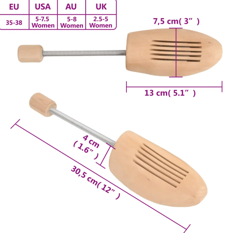vidaXL Schoenspanners 2 paar maat 35-38 massief lotushout