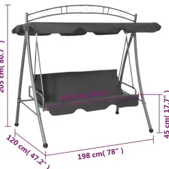 vidaXL Schommelbank voor buiten met dak 198x120x205 cm staal antraciet