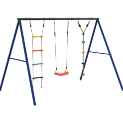 vidaXL Schommelset met schommel, ladder en klimtouw met schijven
