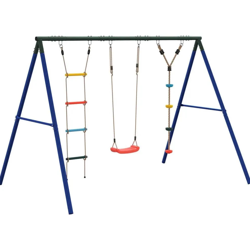 vidaXL Schommelset met schommel, ladder en klimtouw met schijven