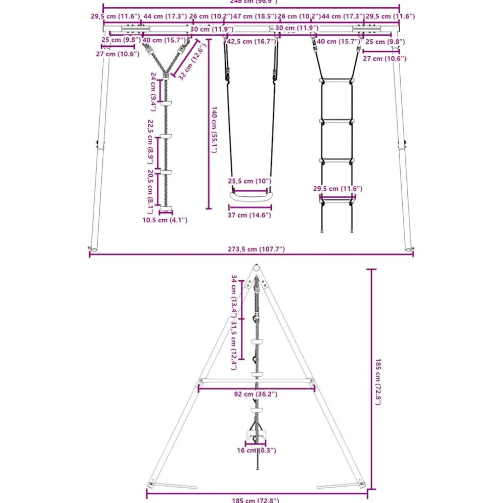 vidaXL Schommelset met schommel, ladder en klimtouw met schijven