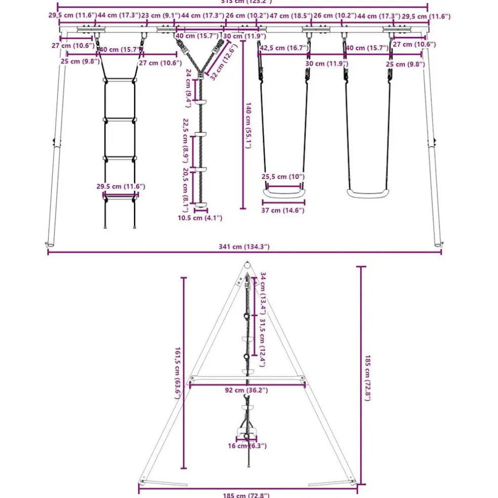 vidaXL Schommelset met schommels, ladder en klimtouw met schijven