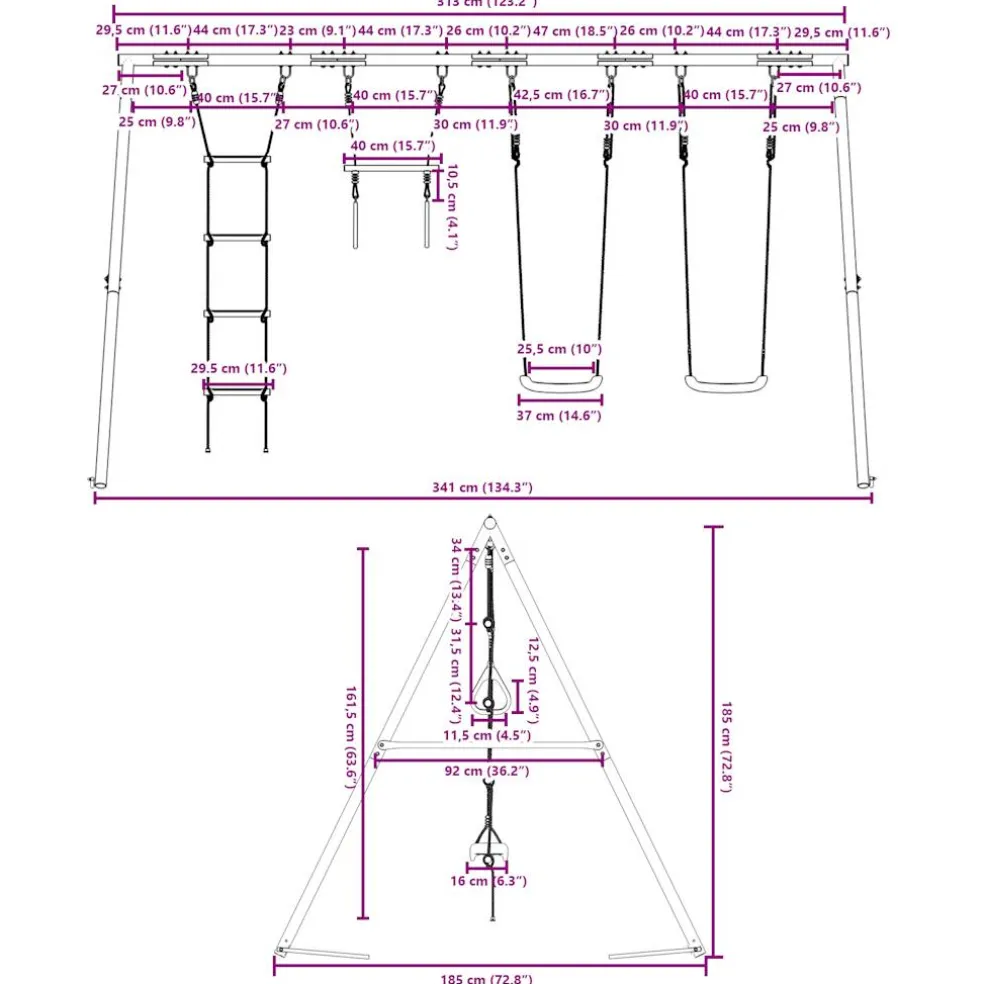 vidaXL Schommelset met schommels, trapeze en ladder