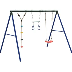vidaXL Schommelset met schommel, trapeze en klimtouw met schijven