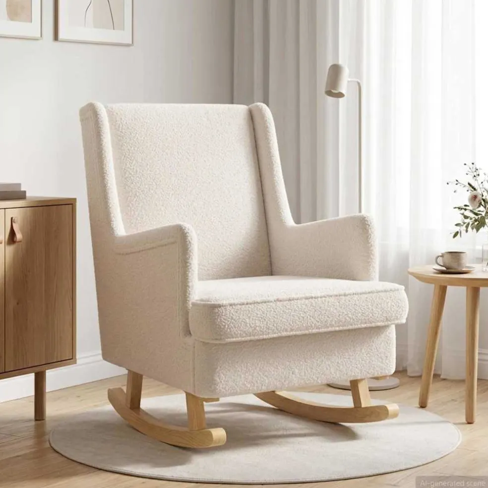 vidaXL Schommelstoel Crèmekleurig 62 x 80 x 85 cm Bouclé