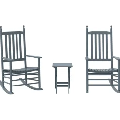 vidaXL Schommelstoelen 2 st met inklapbare tafel populierenhout grijs