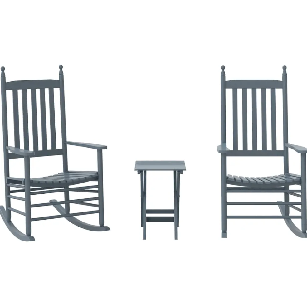 vidaXL Schommelstoelen 2 st met inklapbare tafel populierenhout grijs