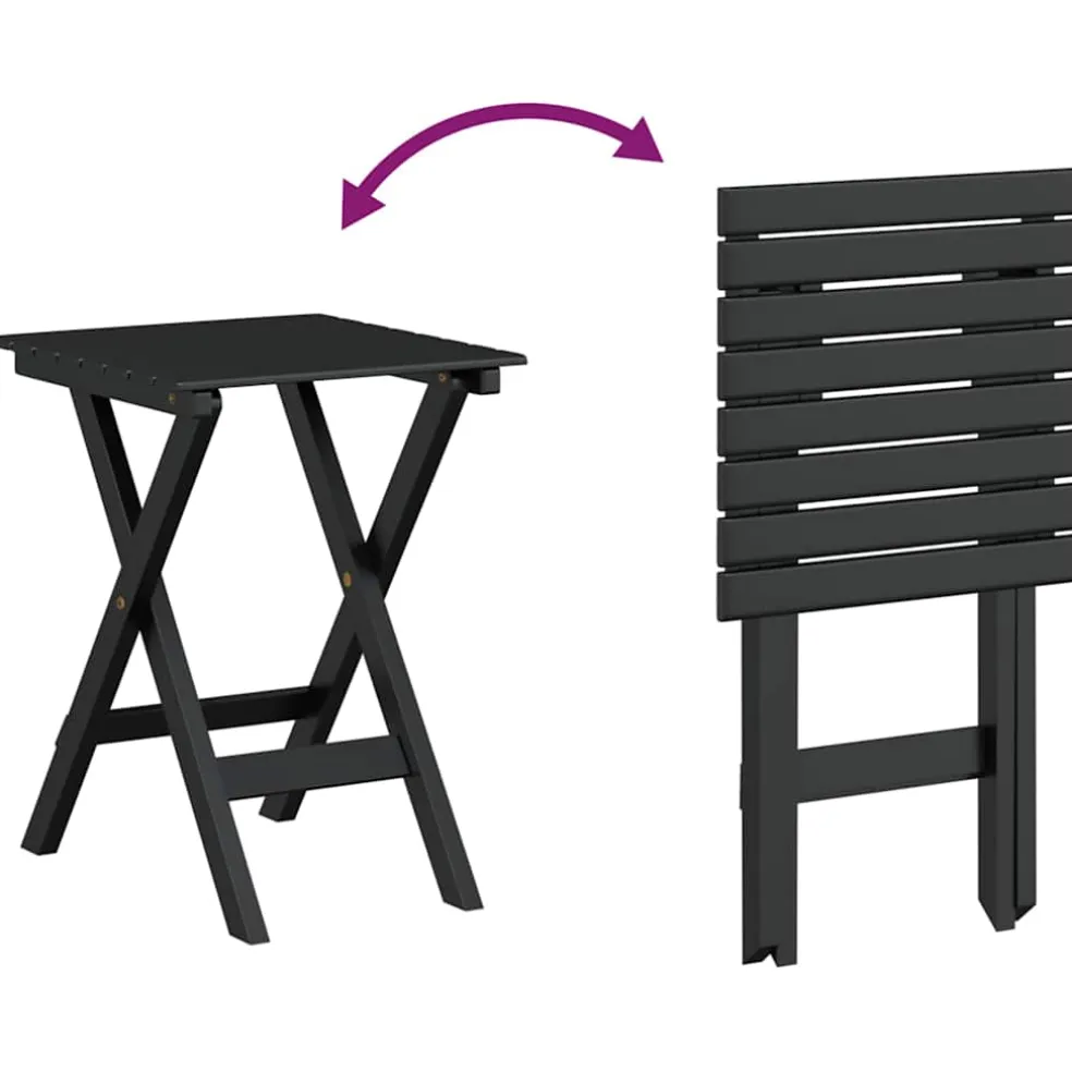 vidaXL Schommelstoelen 2 st met inklapbare tafel populierenhout zwart