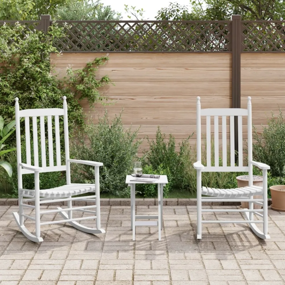 vidaXL Schommelstoelen 2 st met inklapbare tafel populierenhout wit