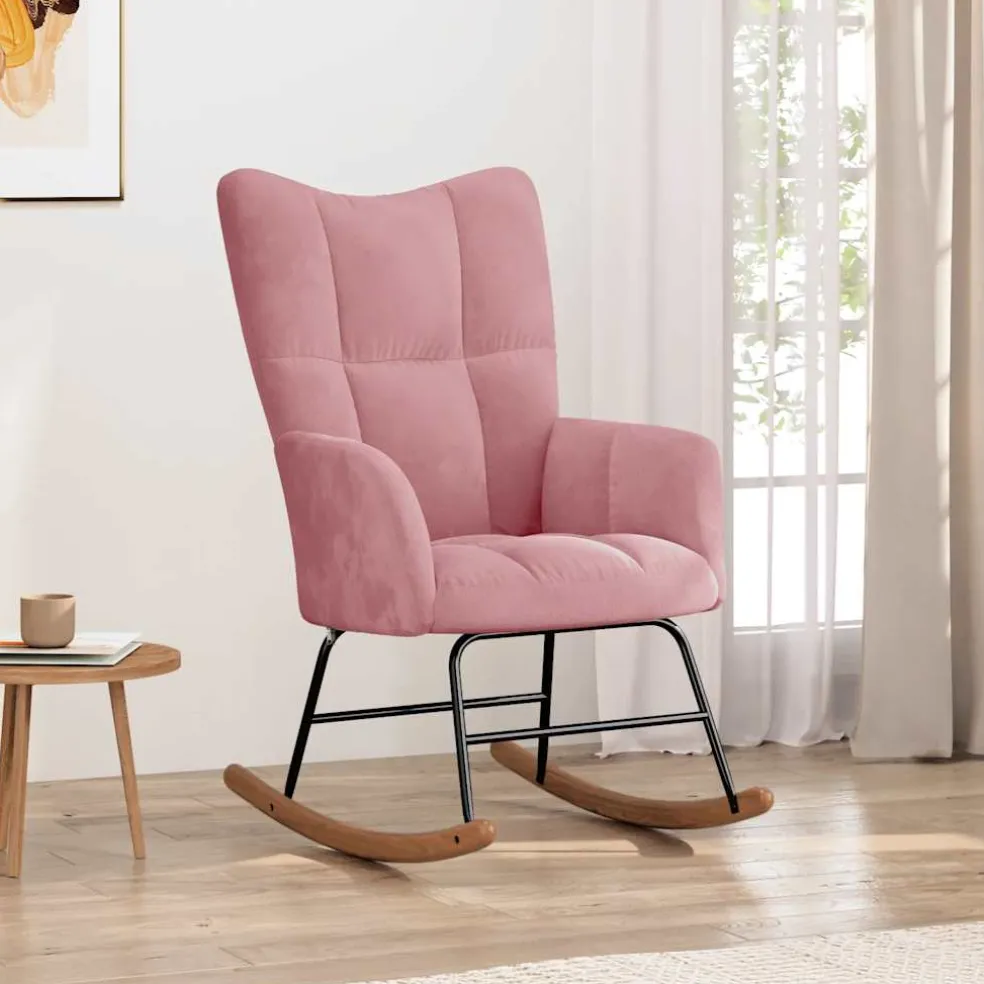 vidaXL Schommelstoel fluweel roze