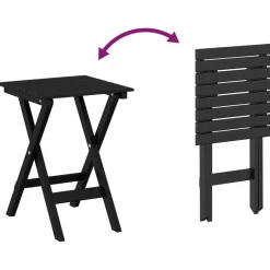 vidaXL Schommelstoel met inklapbare tafel massief populierenhout zwart