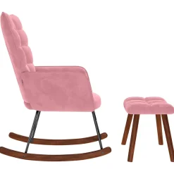 vidaXL Schommelstoel met krukje fluweel roze
