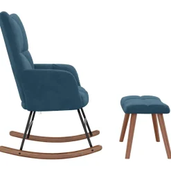 vidaXL Schommelstoel met krukje blauw fluweel