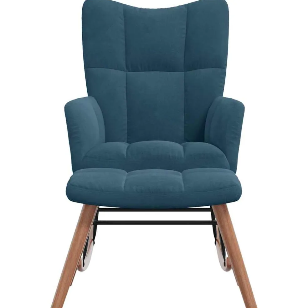 vidaXL Schommelstoel met krukje blauw fluweel