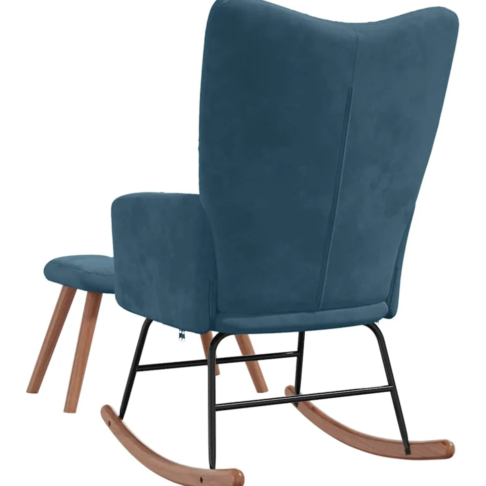 vidaXL Schommelstoel met krukje blauw fluweel