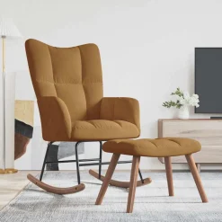 vidaXL Schommelstoel met kruk bruin fluweel