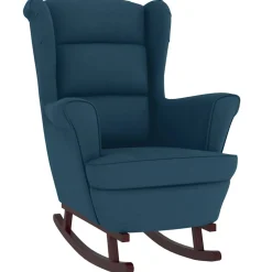 vidaXL Schommelstoel met oorleuning fluweel massief hout blauw