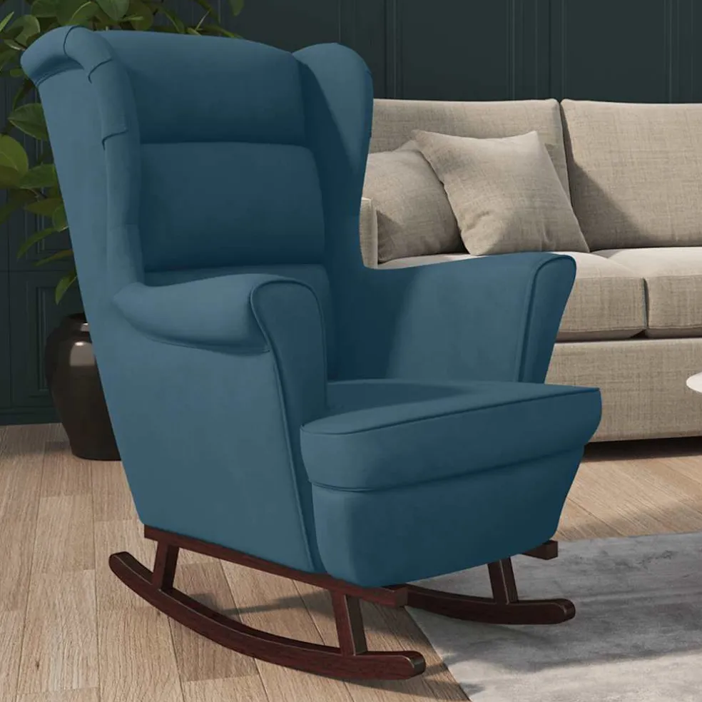 vidaXL Schommelstoel met oorleuning fluweel massief hout blauw
