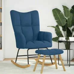 vidaXL Schommelstoel met voetenbank stof blauw