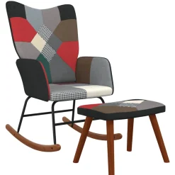 vidaXL Schommelstoel met voetenbank patchwork stof
