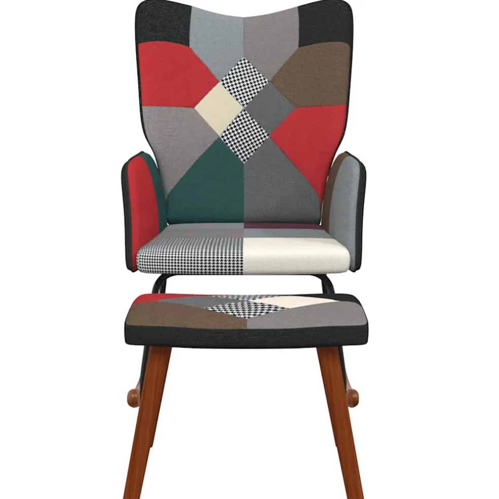 vidaXL Schommelstoel met voetenbank patchwork stof