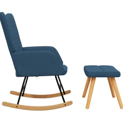 vidaXL Schommelstoel met voetenbank stof blauw